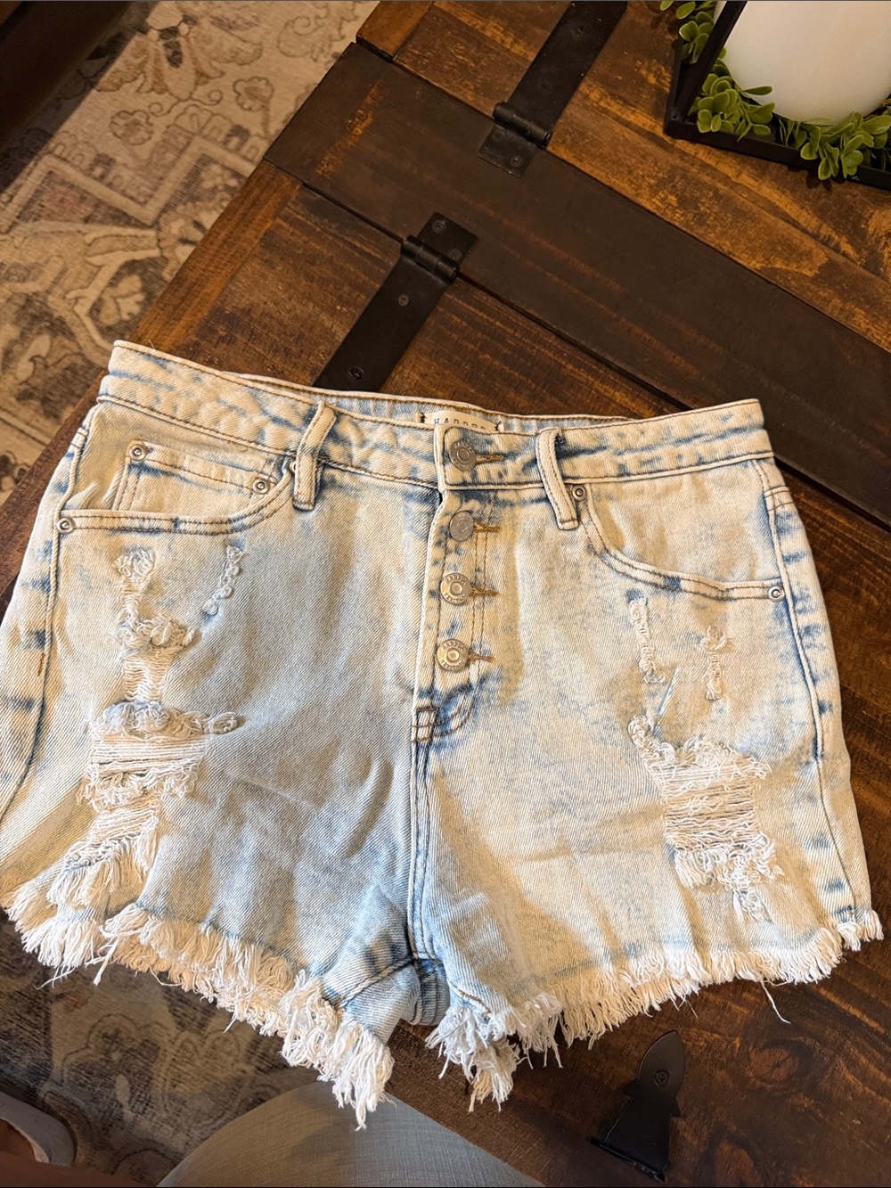 Harper Light Blue Distressed Button-Front Jean Shorts